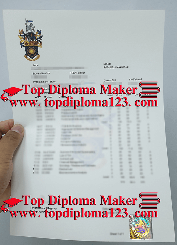 Salford Business School transcript free sample from topdiploma123.com