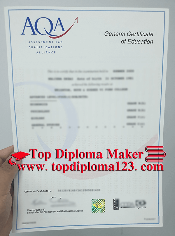 AQA GCE Fake certificate free sample from topdiploma123.com