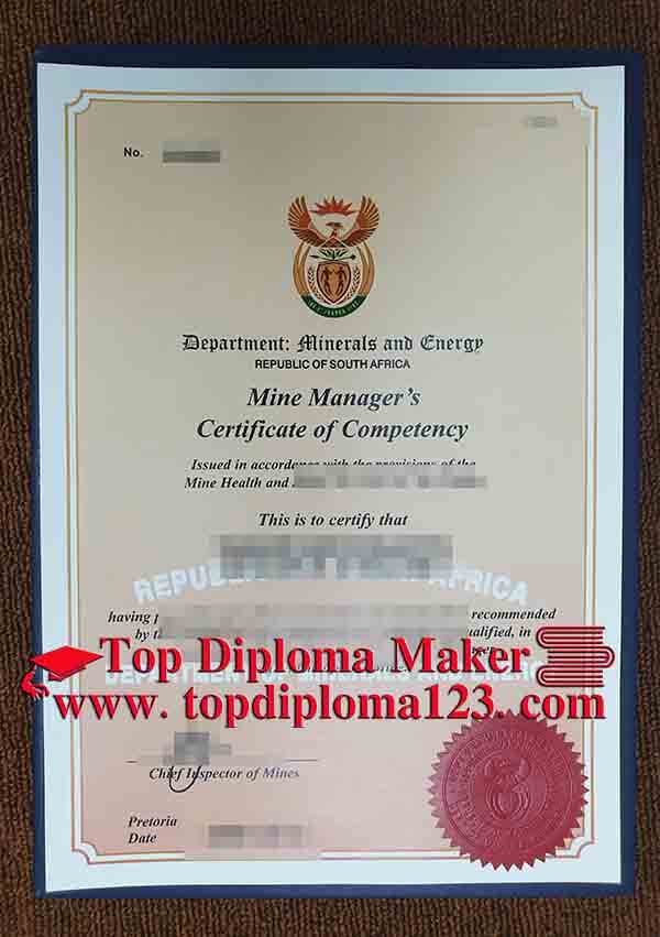 Mine Manager's Certificate of Competency from South Africa