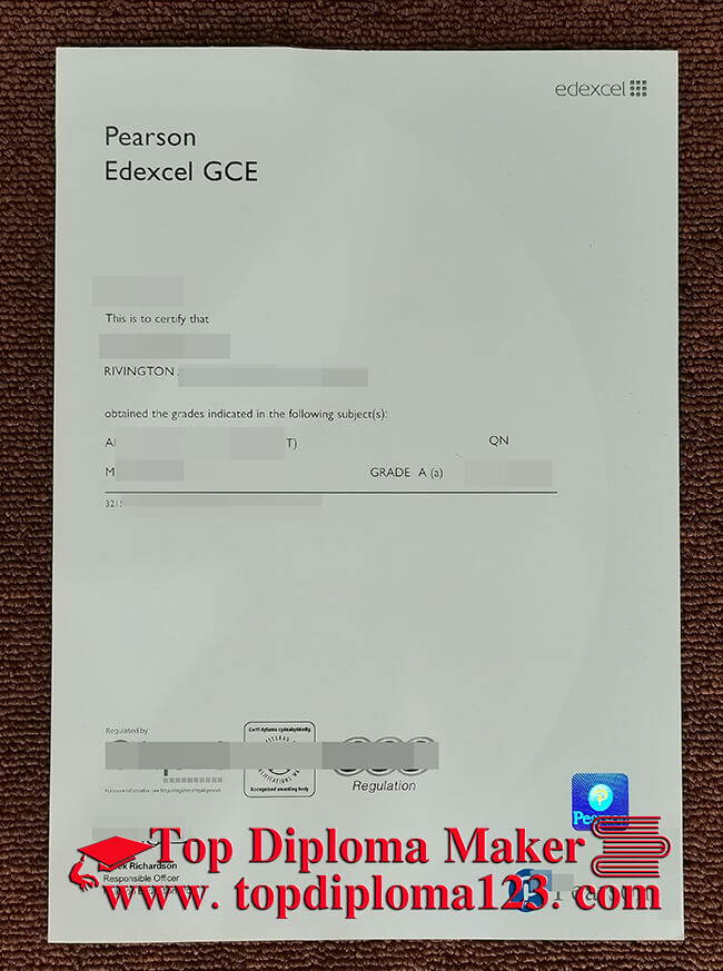 Pearson Edexcel GCE certificate sample
