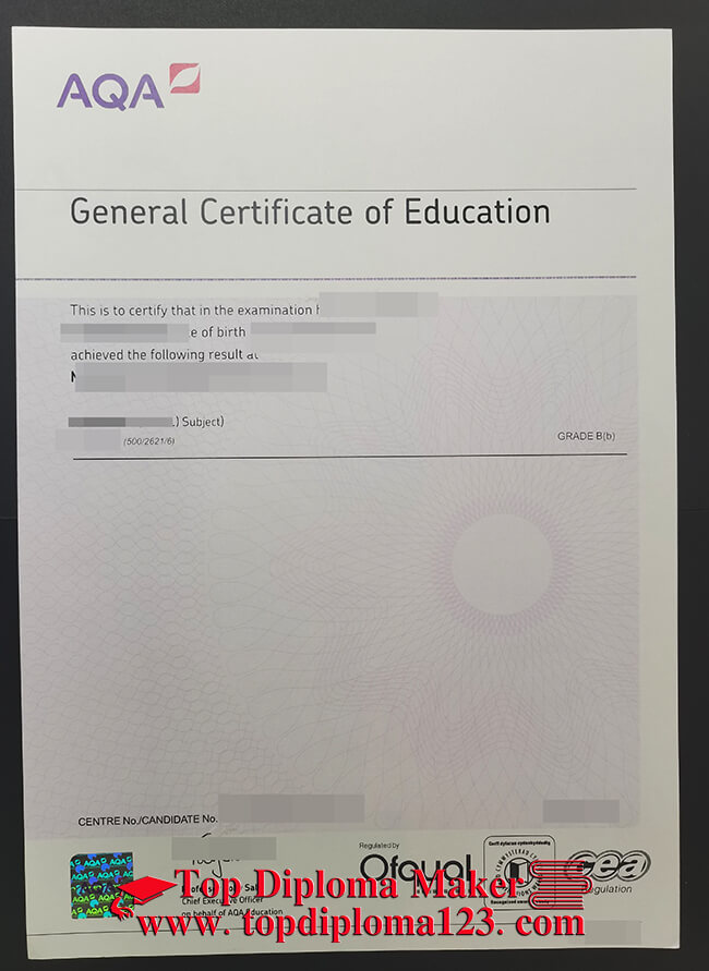 AQA GCE Certificate, buy a certificate online