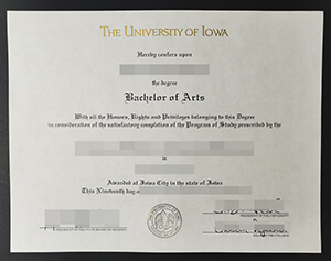 Fake University of Iowa Bachelor of Arts diploma or