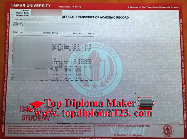 Lamar University transcript