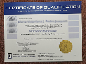 Buy fake Ontario College of Trades certificate in C
