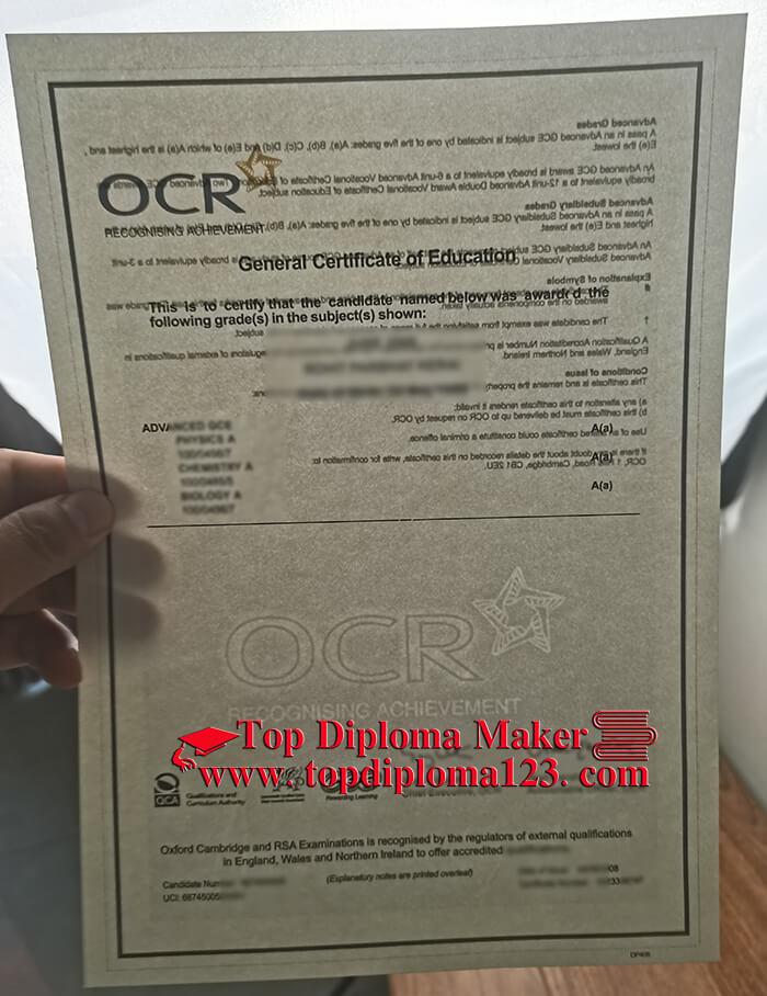 OCR GCE certificate