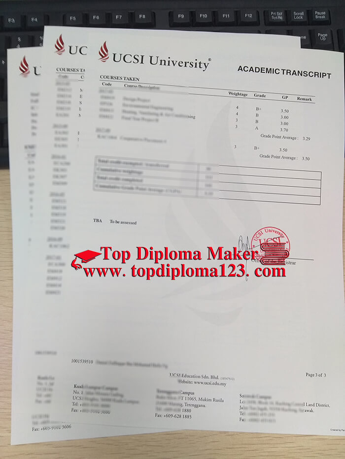 UCSI University transcript