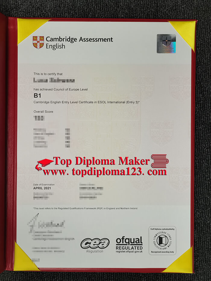 Cambridge Assessment English B1 certificate