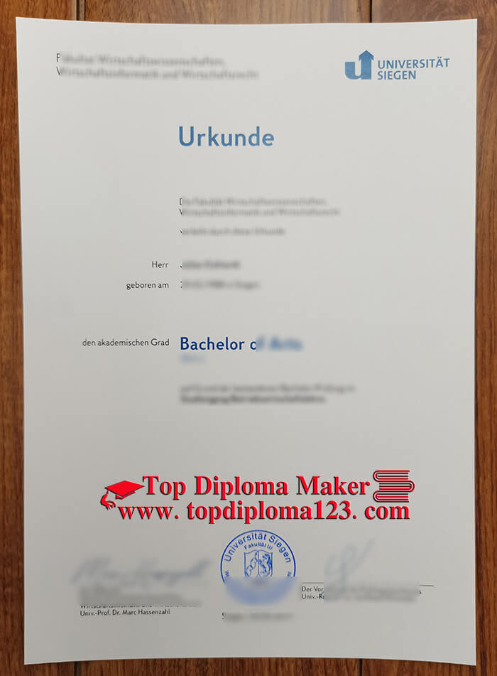Universität Siegen Urkunde,  Universität Siegen diploma 