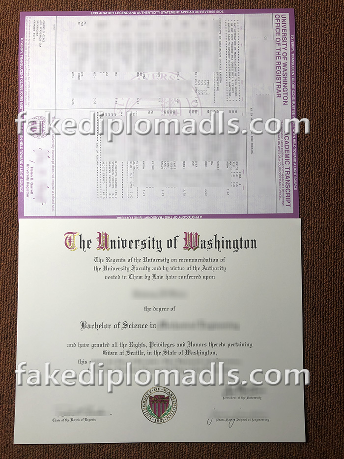 University of Washington fake degree certificate with transcript